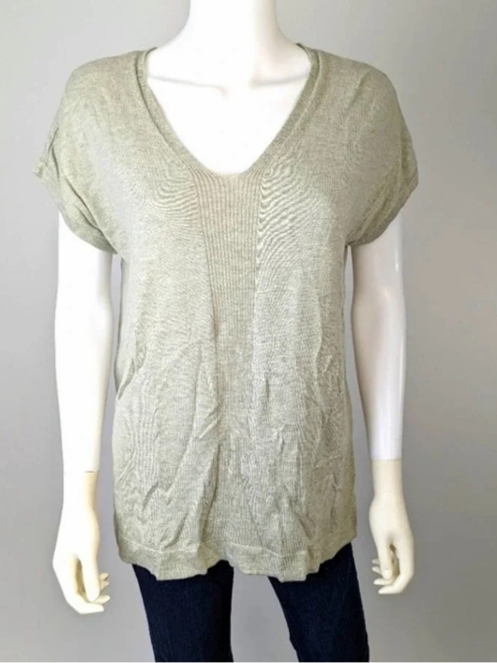 LOFT Light Sage Green V-Neck Short Sleeve Top